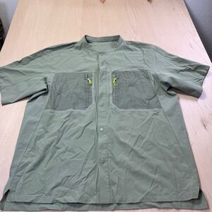 Lululemon Water Repellent Hiking Snap Shirt‎ 2XL Mens Green Short Sleeve
